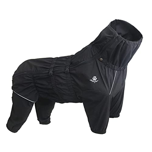 Noaltauk Hundejacke mit vierbeinigem Regenmantel für kleine, mittelgroße und große Hunde, wasserdicht, winddicht und atmungsaktiv, elastischer Stoff, keine klebrigen Haare (66 cm, schwarz) von Noaltauk