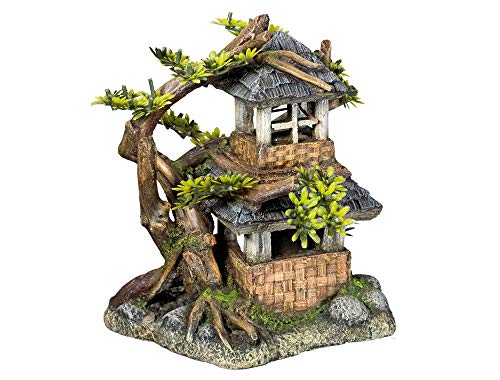 Nobby Aqua Ornaments HAUS MIT BONSAI mit Pflanzen, 17,5 x 15,5 x 19,8 cm, 1 Stück von Nobby