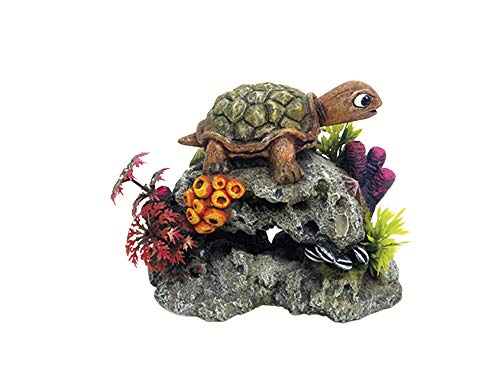 Nobby Aqua Ornaments SCHILDKRÖTE AUF FELS mit Pflanzen, 13,5 x 8,5 x 10,7 cm, 1 Stück von Nobby