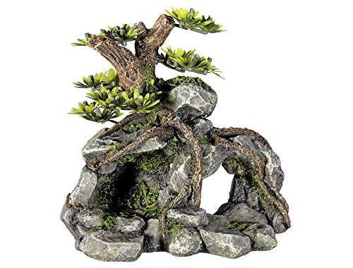 Nobby Aqua Ornaments STEINHÖHLE mit Pflanzen, 13,3 x 9,5 x 12,8 cm, 1 Stück von Nobby