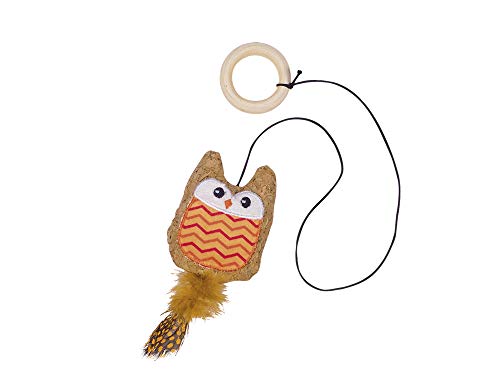 Nobby Kork Eule mit Catnip, mit Holzring orange Band mit Spielzeug 55 cm von Nobby