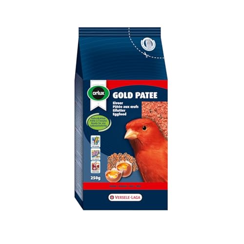 Orlux Gold Patee Kanarien Rot | 250 g | Gebrauchsfertiges Eifutter mit rotem Farbstoff für Kanarien, Einheimische Vögel und Exoten | Mit 100% natürlichem Honig von Versele-Laga