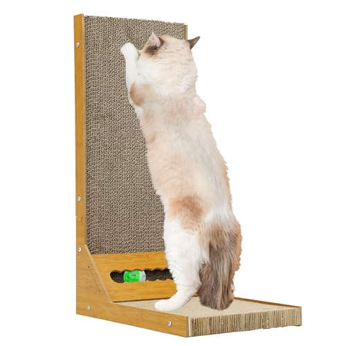 Katzenkratzer Karton Pad - L-förmige Indoor Katzen Wellpappe Kratzbrett mit Ball Spielzeug von Nobiqfoq