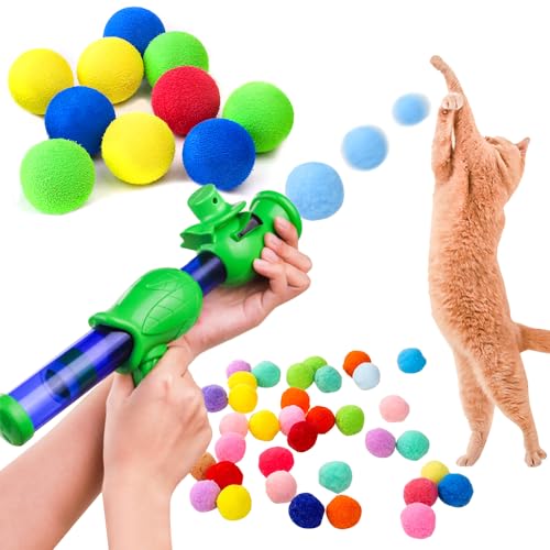 Noble Hydric Katzenspielzeug Launcher & 10 Katzen-Pompoms Bälle Katze Puff Ball Spielzeug Katzenbälle Spielzeug Ball Launcher Katzenspielzeug Katzenspielzeug Pom Katzenspielzeug Bälle Launcher Launch von Noble Hydric