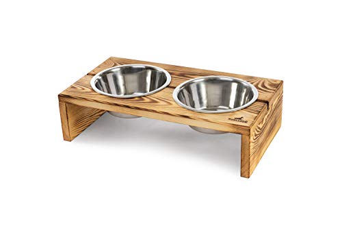 Nobledog Hunde-Napf Set mit Edelstahl-Schalen, Katzen-Napf, erhöht, Holz, Doppel-Fressnapf, Futterstation, Futternapf-Halterung - L-Inhalt: 2X 1,4 L von Nobledog