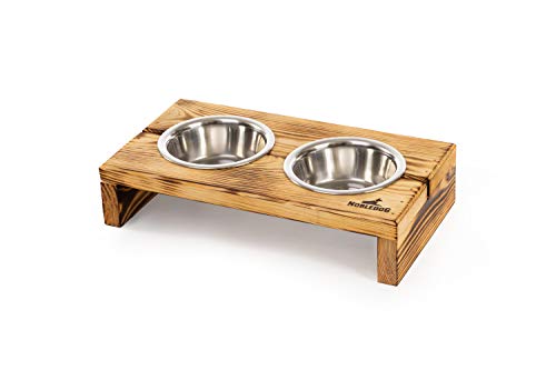 Nobledog Hunde-Napf Set mit Edelstahl-Schalen, Katzen-Napf, erhöht, Holz, Doppel-Fressnapf, Futterstation, Futternapf-Halterung - S-Inhalt: 2X 0,3 L von Nobledog