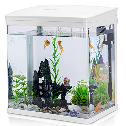 Nobleza - 14L Mini Aquarium Komplettset, Nano Aquarium Stabiles Einsteigerbecken mit LED-Beleuchtung und Eingebautem Filtersystem, Weiß von Nobleza