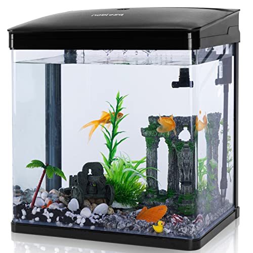 Nobleza - 14L Mini Aquarium Komplettset, Nano Aquarium Stabiles Einsteigerbecken mit LED-Beleuchtung und Eingebautem Filtersystem, für Fisch, Schwarz von Nobleza