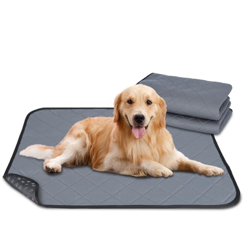 Nobleza 2 Stück Welpenunterlagen Waschbar, 120 x 90 cm Wiederverwendbare Matten für Hunde, Schnell Absorbierend Puppy Training Pads für Sofa und Boden, Grau von Nobleza