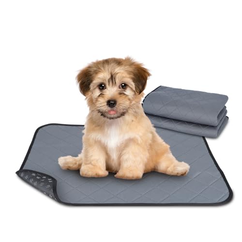 Nobleza 2 Stück Welpenunterlagen Waschbar, 60 x 45 cm Wiederverwendbare Matten für Hunde, Schnell Absorbierend Puppy Training Pads für Sofa und Boden, Grau von Nobleza