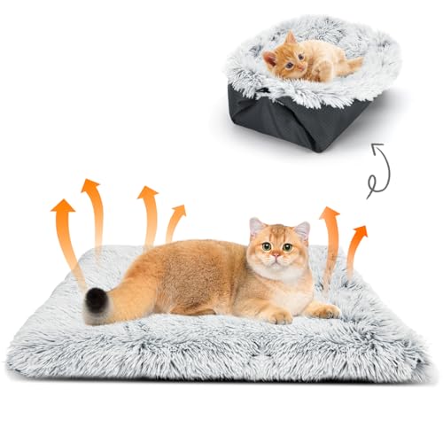 Nobleza 2 in 1 Katzenbett, Faltbar Welpenbett Katzenkissen, Katzenbett Flauschig und Weich, Katzenbett Waschbar Rutschfestes, Katzenkörbchen für Katzen und Kleine Hunde, 60cm x 50cm (Grau) von Nobleza