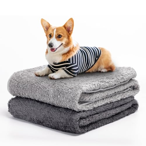 Nobleza 2 x Hundedecke Fleece Weiche Fleecedecke Waschbar Katzendecke Hunde Decke Outdoor Flauschig Deck für Haustier Hunde Katzen Welpen Weiche Warme Matte, Dunkelgrau und Hellgrau, 100 * 80cm von Nobleza