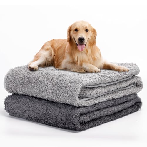 Nobleza 2 x Hundedecke Fleece Weiche Fleecedecke Waschbar Katzendecke Hunde Decke Outdoor Flauschig Deck für Haustier Hunde Katzen Welpen Weiche Warme Matte, Dunkelgrau und Hellgrau, 120 * 100cm von Nobleza