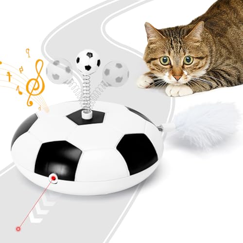 Nobleza - 5-in-1 Katzenspielzeug, Mit Echter Zufälliger Trajektorie,Interaktives Katzenspielzeug mit LED-Licht und Feder, Spring Spirale Ball für Katze und Zwitschern wie EIN Vogel,Weiß&Schwarz von Nobleza