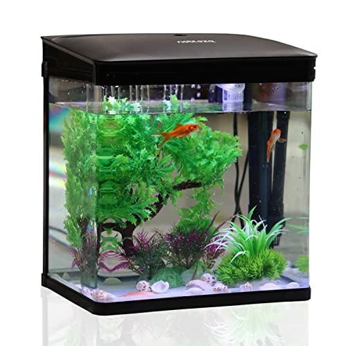 Nobleza - 7L Mini Aquarium Komplettset, Nano Aquarium Stabiles Einsteigerbecken mit LED-Beleuchtung und Eingebautem Filtersystem, Schwarz von Nobleza