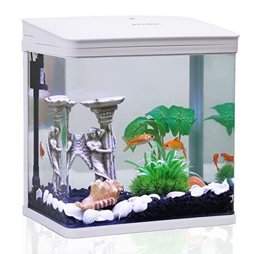 Nobleza - 7L Mini Aquarium Komplettset, Nano Aquarium Stabiles Einsteigerbecken mit LED-Beleuchtung und Eingebautem Filtersystem, Weiß von Nobleza