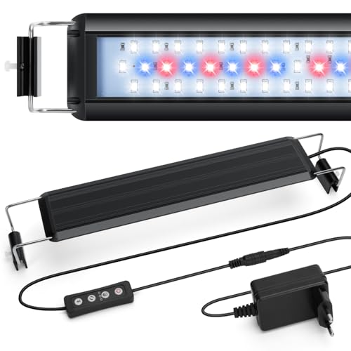 Nobleza – Aquarium Beleuchtung, Aquarium LED Licht mit Einstellbarer Timer, Aquarium-Pflanzbeleuchtung mit Einziehbarem Ständer, 3 Farben, 10 Helligkeitsstufen für 30–50cm Aquarien, 8W von Nobleza