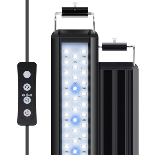 Nobleza – Aquarium Beleuchtung, Aquarium LED Licht mit Einstellbarer Timer, Aquarium-Pflanzbeleuchtung mit Einziehbarem Ständer, 3 Farben, 10 Helligkeitsstufen für 42-62cm Aquarien, 10W von Nobleza