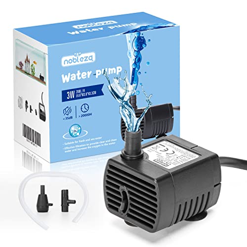 Nobleza - Aquarium Pumpe Klein(200L/H, 3W), Wasserpumpe Tauchpumpe Ultra leise Geräusche, Aquariumpumpe mit 0.6 m Netzkabel, 2 Düsen für Aquarien, Teich, Brunnen, Statuen, Hydrokultur von Nobleza