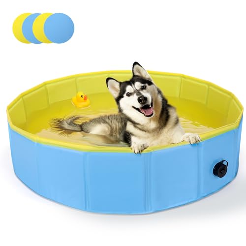 Nobleza Hundepool für Große & Kleine Hunde, Faltbarer Hunde Planschbecken, Stabile Hundebadewanne, Swimmingpool für Katzen, 160 * 30cm, L, Blau & Gelb von Nobleza