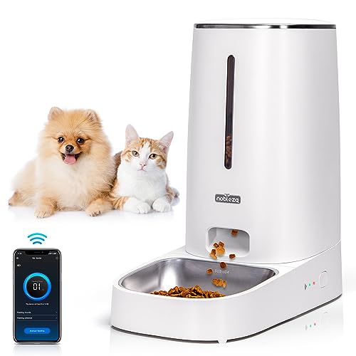 Nobleza Futterautomat Katze & Hund, 4L Automatischer Futterspender APP Gesteuert, 2,4 G WiFi intelligenter Automat mit Edelstahlnapf für Trockenfutter, 10s Sprachaufzeichnung, 1-10 Mahlzeiten pro Tag von Nobleza