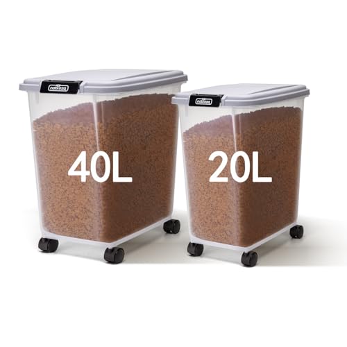 Nobleza - Futterbehälter für Haustiere, 20 L+40 L, für Haustiere, Lebensmittelbox mit Rädern, Klappdeckel, Luftdicht, Transparent, Rollen und Schaufel, für Hunde und Katzen, Grau Nobleza - Futterbehälter für Haustiere, 20 L+40 L, für Haustiere, Lebensmittelbox mit Rädern, Klappdeckel, Luftdicht, Transparent, Rollen und Schaufel, für Hunde und Katzen, Grau von Nobleza