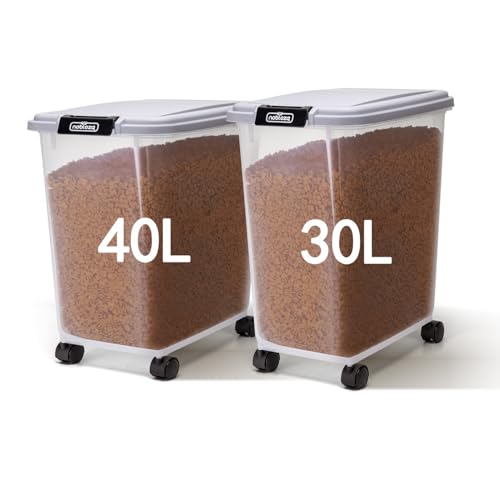 Nobleza - Futterbehälter für Haustiere, 30+40L, für Haustiere, Lebensmittelbox mit Rädern, Klappdeckel, Luftdicht, Transparent, Rollen und Schaufel, für Hunde und Katzen, Grau Nobleza - Futterbehälter für Haustiere, 30+40L, für Haustiere, Lebensmittelbox mit Rädern, Klappdeckel, Luftdicht, Transparent, Rollen und Schaufel, für Hunde und Katzen, Grau von Nobleza