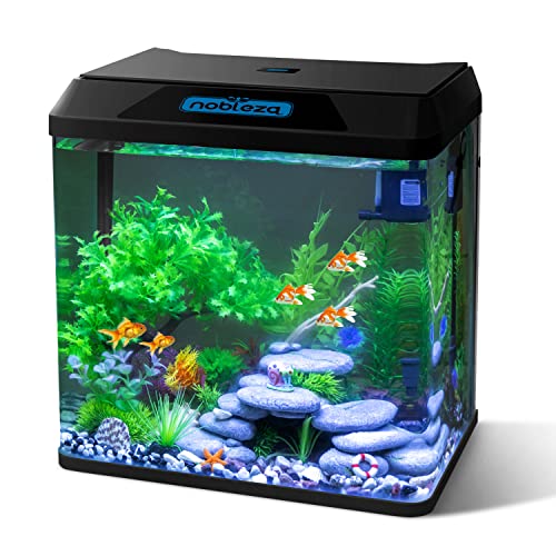 Nobleza Glas - 30L Mini Aquarium Komplettset, Nano Aquarium Stabiles Einsteigerbecken mit LED-Beleuchtung und Eingebautem Filtersystem, Fisch, Schwarz von Nobleza