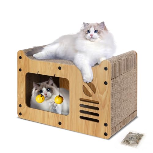 Nobleza Hausform Kratzpappe für Katzen mit Spielball & Minze 47,5x25x32,5 cm Kratzbrett widerstandsfähig als Möbelschutz, Groß von Nobleza