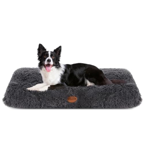 Nobleza Hundebett Grosse Hunde, Hundekissen Waschbar, Langer Plüsch Hundebett, Weiche und Flauschig, Hundematte mit rutschfeste Unterseite, Haustierbett Hundematratze Dunkelgrau, 95x60cm von Nobleza