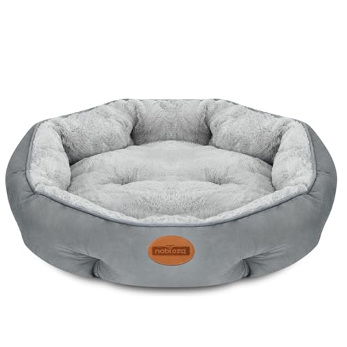 Nobleza Hundebett Katzenbett für Kleine Hunde, Hundekorb Katzenkörbchen Waschbar, Hunde Bett Flauschig Superweiches, Hundekissen Katzenkissen Donut Rund, mit Rutschfestem Boden, Grau, Ø60 x 18 cm von Nobleza