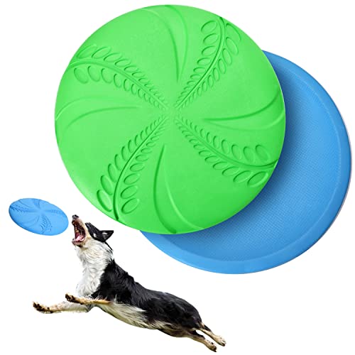 Nobleza Hundefrisbee, 2 Stück 20cm Hundefrisbee aus Natürlichem Kautschuk, Hundespielzeug Frisbee für Land und Wasser (Blau + Grün) von Nobleza