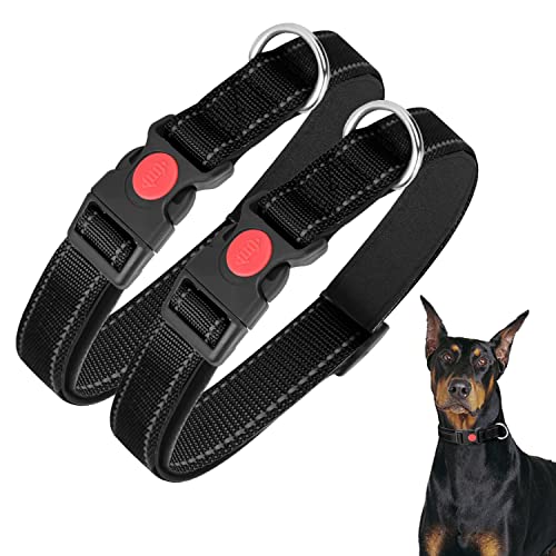 Nobleza Hundehalsband, Weich Gepolstertes Neopren Hunde Halsbänder mit Sicherheitsschnalle, Verstellbares Reflektierendes Nylon Hundehalsband Große Hunde (L, Schwarz) von Nobleza