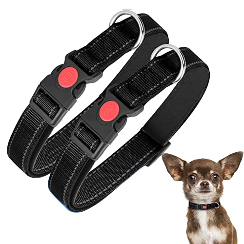 Nobleza Hundehalsband, Welpen Halsbänder mit Weich Gepolstert, Verstellbares Reflektierendes Hundehalsband mit Sicherheitsschnalle für Extra Kleine Hund (XS, Schwarz) von Nobleza