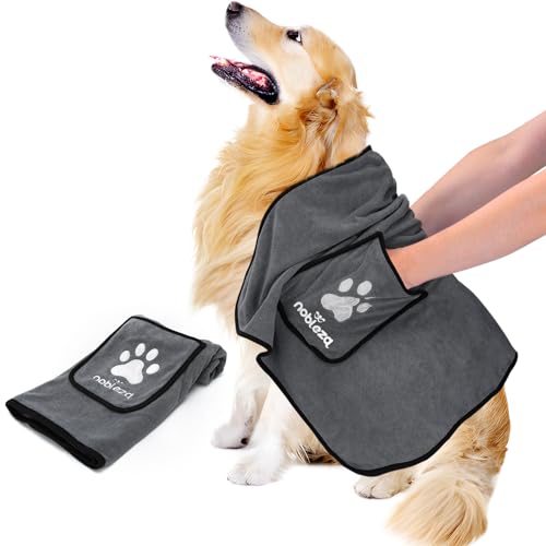 Nobleza Hundehandtuch, Mikrofaser Hundehandtuch, Hundehandtuch extra saugfähig, Weich & Langlebig Premium Hunde Trockentuch, Schnell Trocknend,106 * 66CM für Alle Hunde Katzen, Dunkelgrau von Nobleza