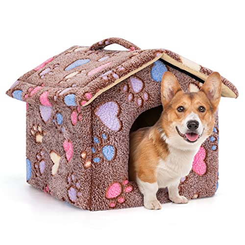 Nobleza Hundehütte für Hunde Katzen, Winterfest Hundehaus 53x50x43cm L, Tragbare Haustier Hundehöhle, Abnehmbar Katzenhaus, Waschbar Schlafplatz, Hundebett mit Abnehmbarem Matratze, Braun von Nobleza