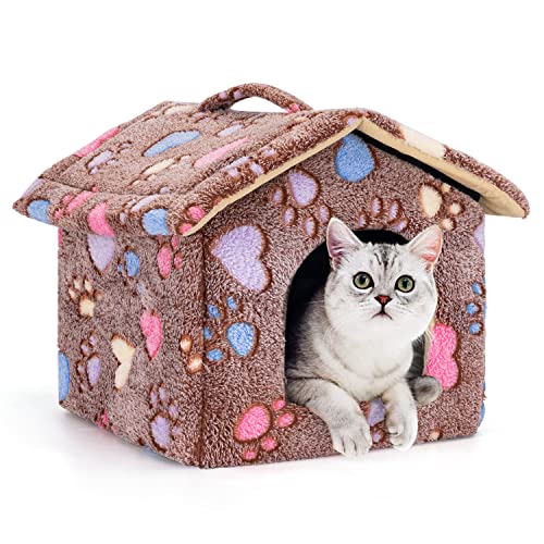 Nobleza Hundehütte für Hunde Katzen, Winterfest Hundehaus S 42x39x33 cm, Tragbare Haustier Hundehöhle, Abnehmbar Katzenhaus, Waschbar Schlafplatz, Hundebett mit Abnehmbarem Matratze, Braun von Nobleza