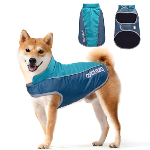 Nobleza - Hundemantel Winter, Warmer Hundemantel Wasserdicht Winddicht, Hundekleidung mit Leinenlöchern, Winterjacke Hund mit Reflektorstreifen für Mittlere und Große Hunde (Blau, XL) von Nobleza