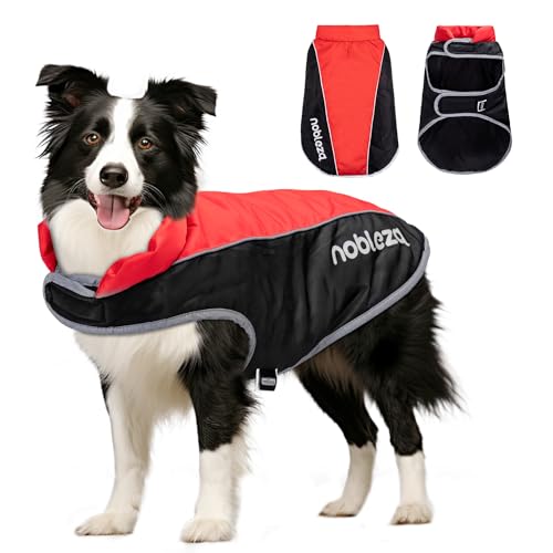 Nobleza - Hundemantel Winter, Warmer Hundemantel Wasserdicht Winddicht, Hundekleidung mit Leinenlöchern, Winterjacke Hund mit Reflektorstreifen für Mittlere und Große Hunde (Rot, 3XL) von Nobleza