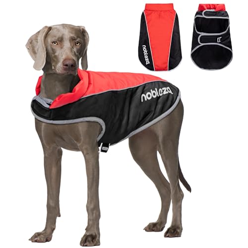 Nobleza - Hundemantel Winter, Warmer Hundemantel Wasserdicht Winddicht, Hundekleidung mit Leinenlöchern, Winterjacke Hund mit Reflektorstreifen für Mittlere und Große Hunde (Rot, 4XL) von Nobleza