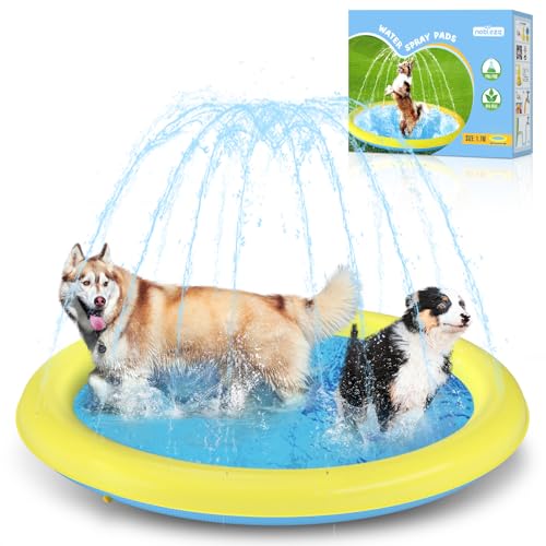 Nobleza Hundepool, D170 cm/67 in Planschbecken für Große & Kleine Hunde, 0.55mm Verdickt Anti-Rutsch Sprinkler Matte Hund Faltbarer Splash Pad für Sommer, Garten, DraußEn, Gelb & Blau von Nobleza