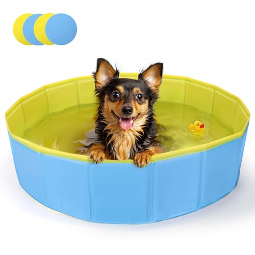 Nobleza Hundepool für Große & Kleine Hunde, Faltbarer Hunde Planschbecken, Stabile Hundebadewanne, Swimmingpool für Katzen, 80 * 20cm, S, Blau & Gelb von Nobleza