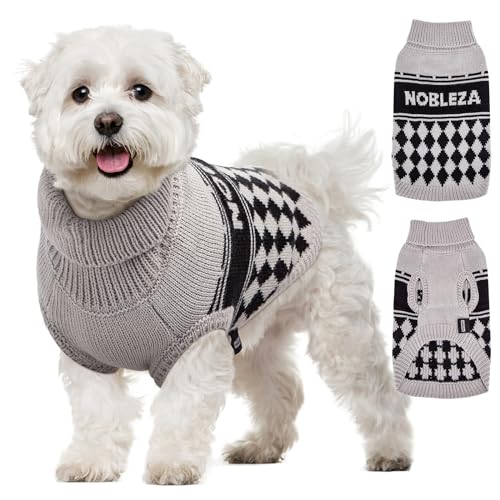 Nobleza - Hundepullover Kleine Hunde, Winter Klassischer Rollkragen Hundepullover Welpenkleidung, Weicher und Warmer Hundepullover, Hundekleidung Für Kleine Hunde und Katzen (Grau, M) von Nobleza