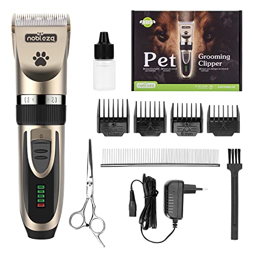 Nobleza Hundeschermaschine, Tierhaarschneider Profi Hund, Haarschneidemaschine Set, Leise Haustier Schermaschine Hund Katze, Schnurlosen Elektrische Tirhaarschneidemaschine, Wiederaufladbare von Nobleza