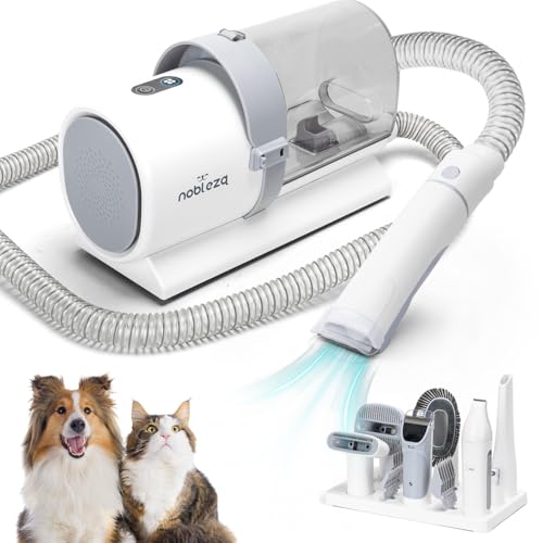 Nobleza Hundeschermaschine mit Staubsauger, 12000 Pa Tierhaarentferner für Hunde/Katzen, Leises Haustierpflegeset mit 7 Werkzeugen, 2.5L Behälter & Super-Saugkraft von Nobleza