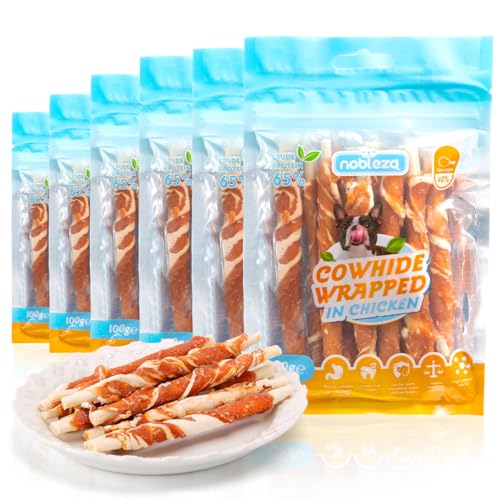 Nobleza Kaustangen für Hunde, 600g Premium Hundesnack mit Hühnchengeschmack, Kaustangen Hund aus Rindsleder, Hunde Kauartikel, Schmackhafte Belohnung für Training & Zuhause, 13 cm, 6er-Pack(6 x 100 g) von Nobleza