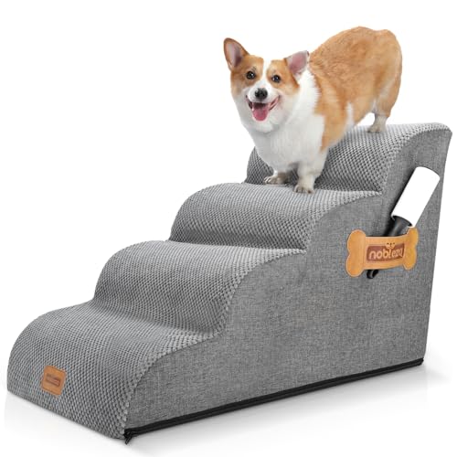 Nobleza Hundetreppe für Kleine Hunde, 4 Stufen Hundetreppe Schwamm Hunderampe Haustiertreppe für Hunde mit Fusselrolle, Katzentreppe und Hunde treppe für Bett Sofa von Nobleza