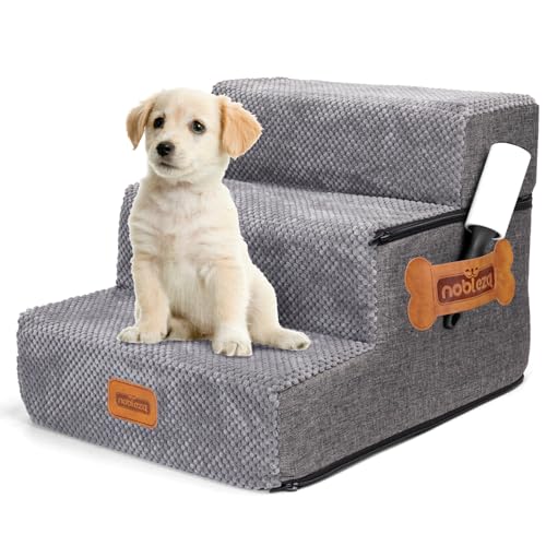 Nobleza Hundetreppe für Kleine Hunde, Hunderampe und Haustiertreppe mit Fusselrolle, 3 Stufen Katzentreppe und Hundetreppe für Bett Sofa von Nobleza