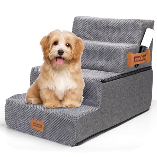 Nobleza Hundetreppe für Kleine Hunde, Hunderampe und Haustiertreppe mit Fusselrolle, 4 Stufen Katzentreppe und Hundetreppe für Bett Sofa von Nobleza