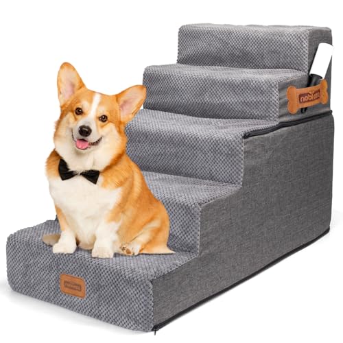 Nobleza Hundetreppe für Kleine Hunde, Hunderampe und Haustiertreppe mit Fusselrolle, 5 Stufen Katzentreppe und Hundetreppe für Bett Sofa von Nobleza